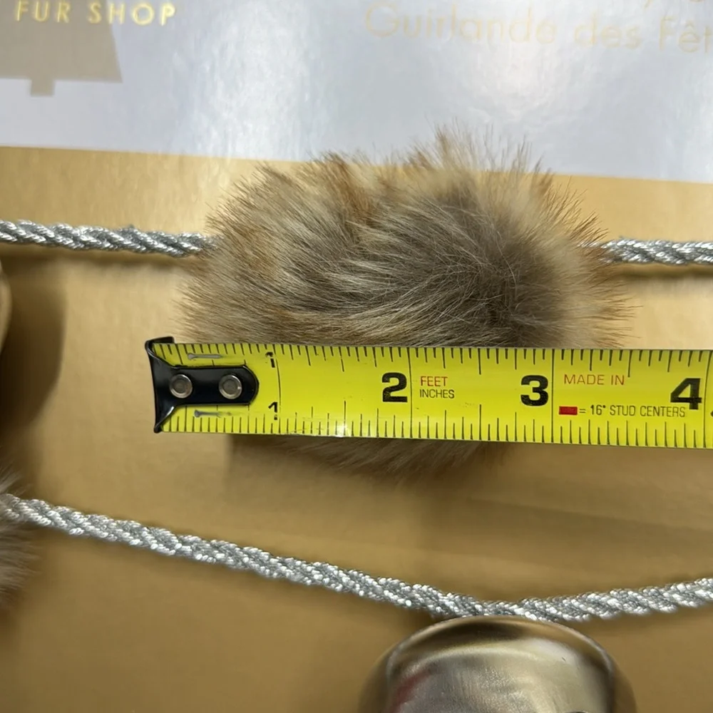 34th & Pine 2pc 6Ft Garland With Brown Faux Fur Baubles & Round Silver Bells Nwt